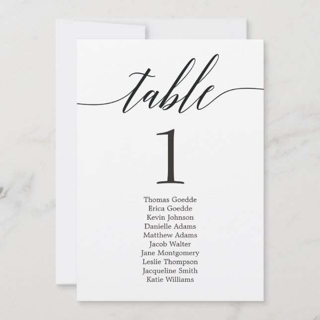Seating Plan Individual Table Card Modern Script