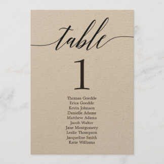 Seating Plan Individual Table Card Modern Script