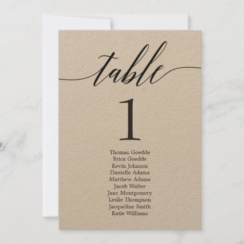 Seating Plan Individual Table Card Modern Script