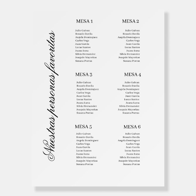 Seating plan para boda foam board (Front)