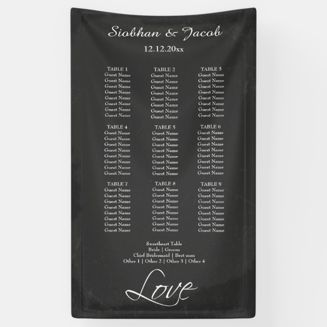 Seating Plan Personalized Faux Chalkboard Wedding Banner (Vertical)