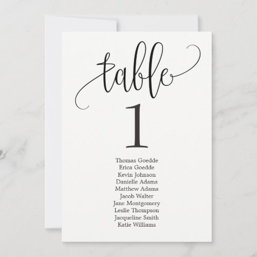 Seating Plan Table Card Lovely Calligraphy
