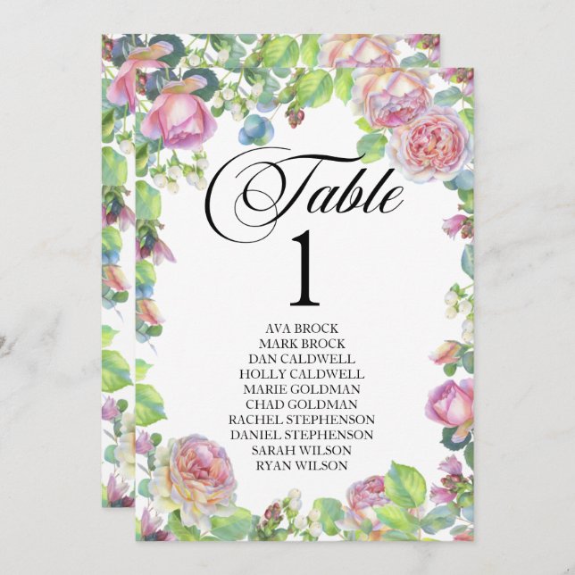 Seating Plan Table Card Lovely Calligraphy (Front/Back)