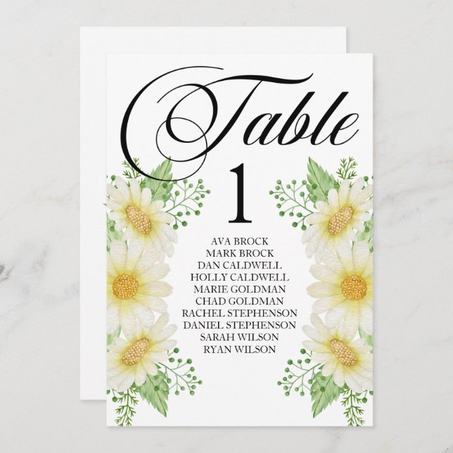 Seating Plan Table Card Lovely Calligraphy (Front/Back)
