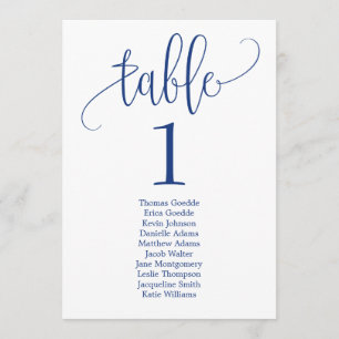 Seating Plan Table Card Lovely Calligraphy Navy