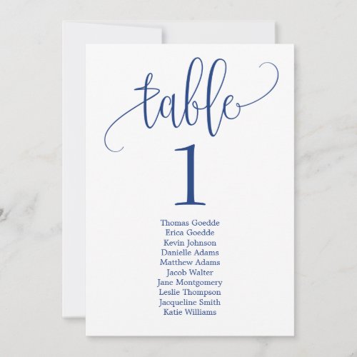 Seating Plan Table Card Lovely Calligraphy Navy