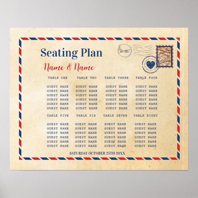 Seating Plan Wedding Postcard Travel Destination  Poster (Front)