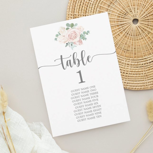 Seating Plan Wedding Table Card Blush Pink Floral (Creator Uploaded)
