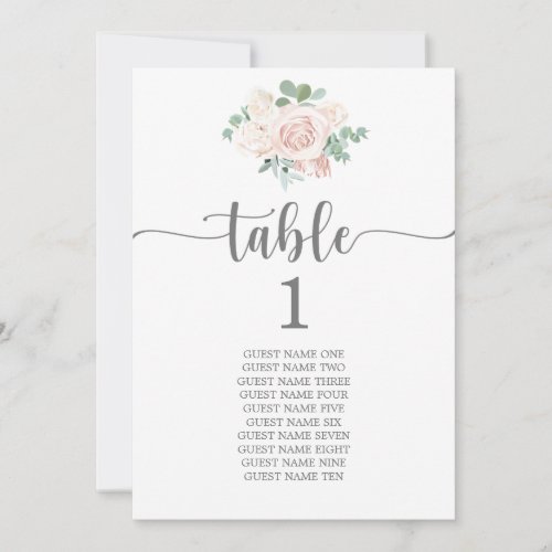 Seating Plan Wedding Table Card Blush Pink Floral