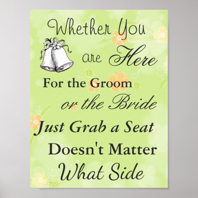 Seating Poster for Wedding, Floral Green Theme (Front)