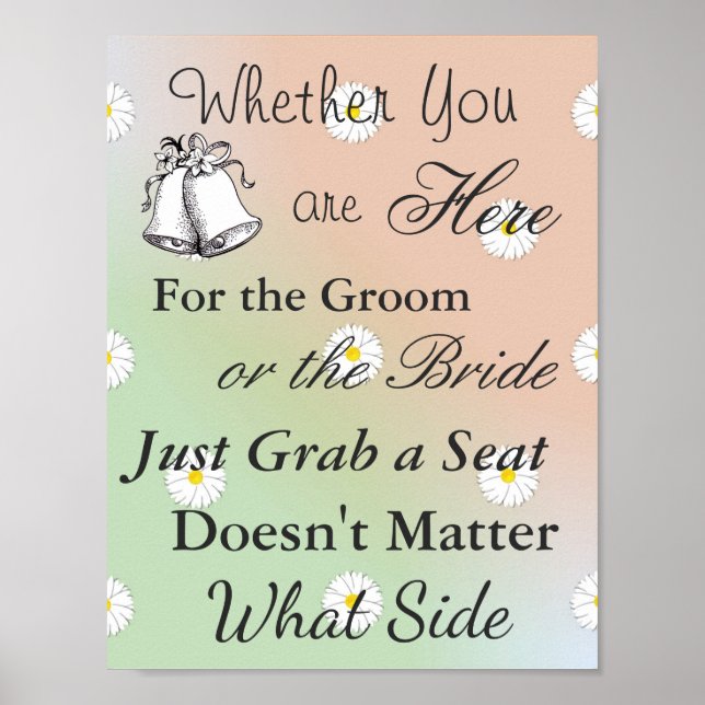 Seating Poster for Wedding, Peach Green Daisy (Front)