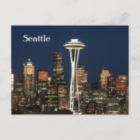 Seatle Architecture at Night Postcard