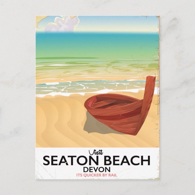 Seaton Beach Devon vintage seaside poster Postcard (Front)