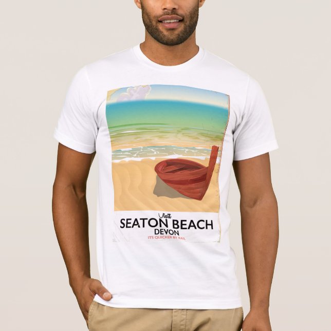 Seaton Beach Devon vintage seaside poster T-Shirt (Front)