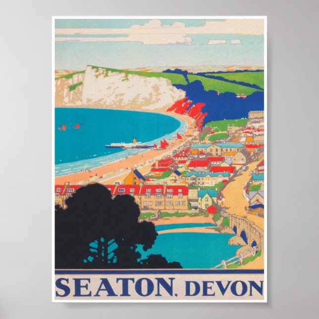 Seaton, Devon United Kingdom Vintage Travel Poster (Front)