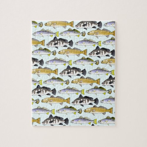 Seatrout and Drum Pattern in blue Jigsaw Puzzle