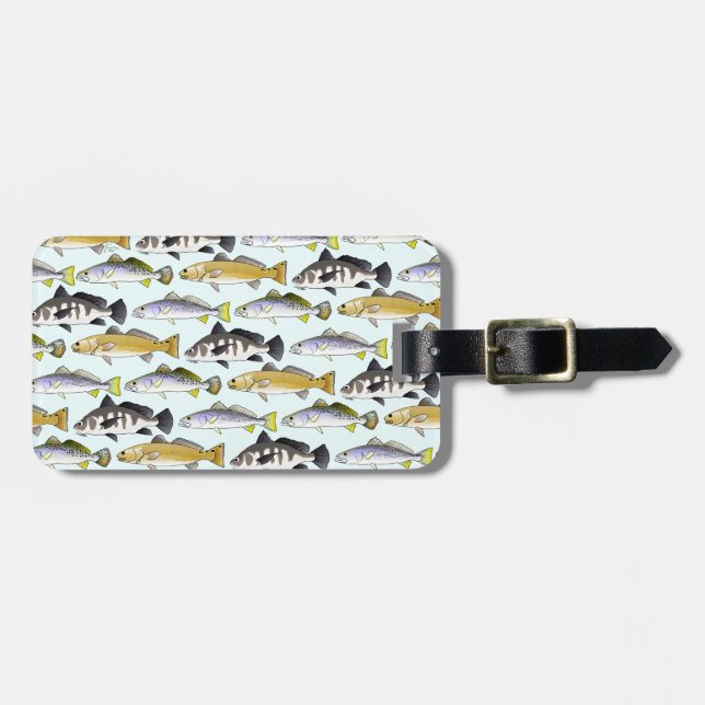 Seatrout and Drum Pattern in blue Luggage Tag (Front Horizontal)