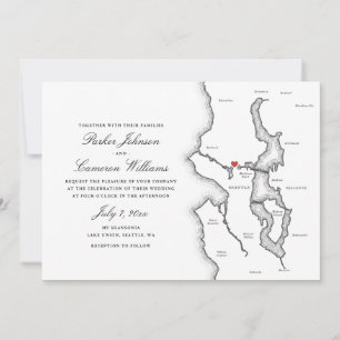 Seattle All-in-One QR code Black and White Wedding Invitation