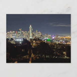 Seattle at Night Holiday Postcard