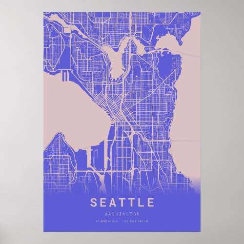 Seattle Blue City Map Poster