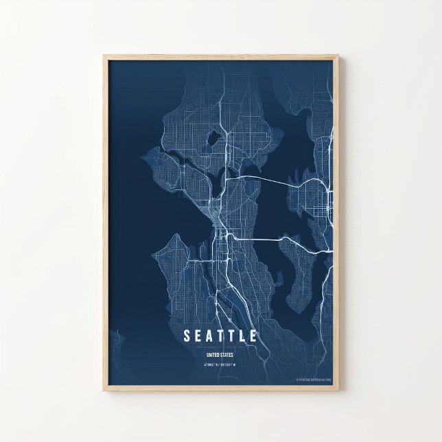 Seattle Blue Map Print Washington City Wall Art  (Creator Uploaded)