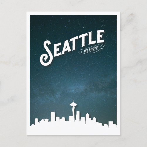 Seattle by Night Skyline _ Washington USA Holiday Postcard