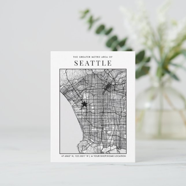 Seattle City Map + Location Marker Postcard (Standing Front)
