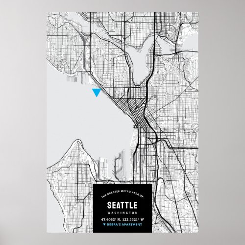 Seattle City Map  Mark Your Location Poster