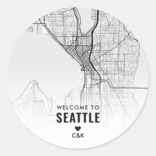 Seattle City Map  Wedding Welcome Classic Round Sticker