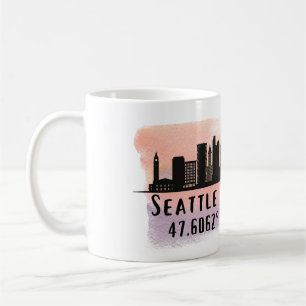 Seattle City Skyline Latitude and Longitude Coffee Mug