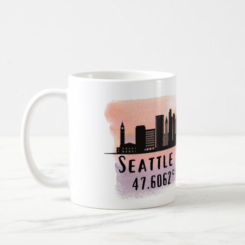 Seattle City Skyline Latitude and Longitude   Coffee Mug