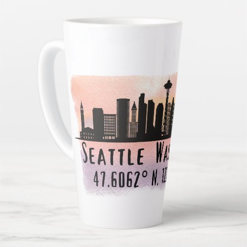 Seattle City Skyline Latitude and Longitude  Latte Mug