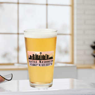 Seattle City Skyline Latitude and Longitude Pint Glass
