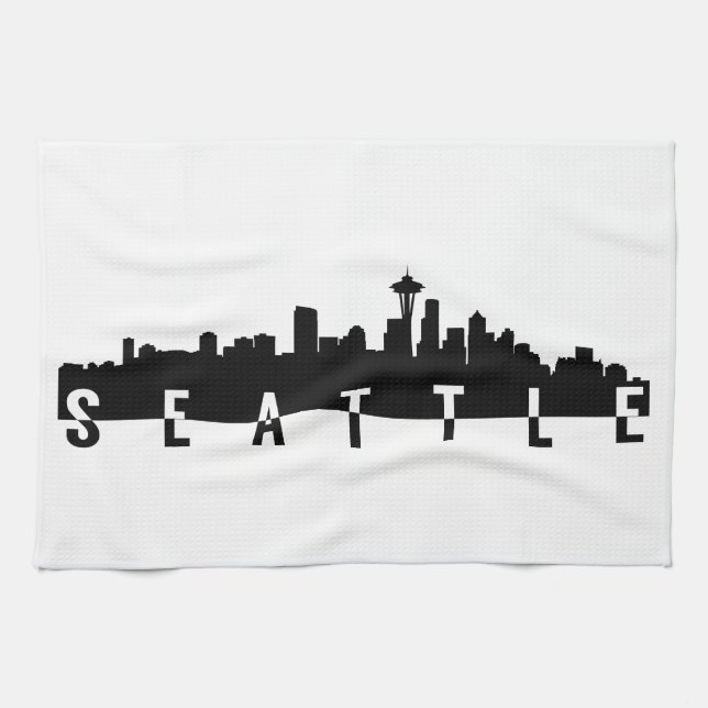 seattle city skyline silhouette black shape americ kitchen towel (Horizontal)