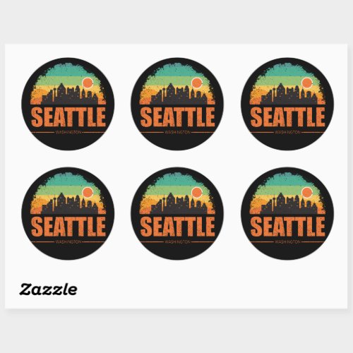 Seattle City Washington USA Vintage Retro Sunset Classic Round Sticker