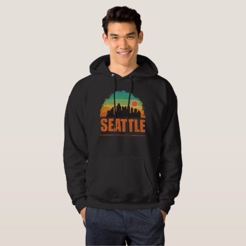 Seattle City Washington USA Vintage Retro Sunset Hoodie