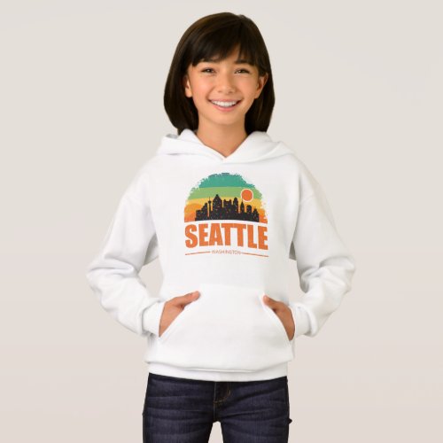 Seattle City Washington USA Vintage Retro Sunset Hoodie