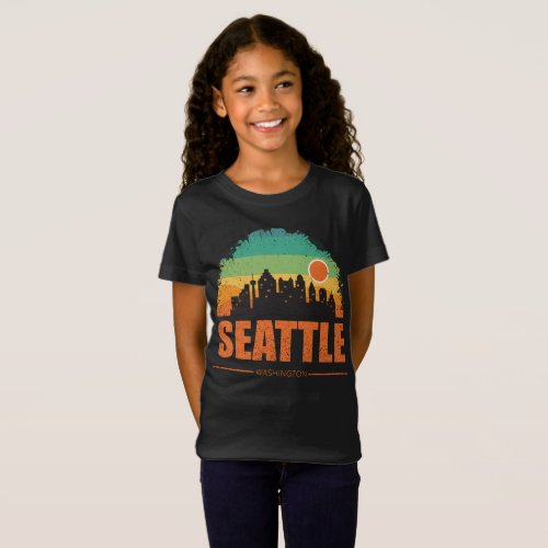 Seattle City Washington USA Vintage Retro Sunset T_Shirt