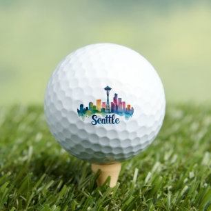 Seattle City watercolor Skyline Golf Balls