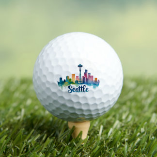 Seattle City watercolor Skyline Golf Balls