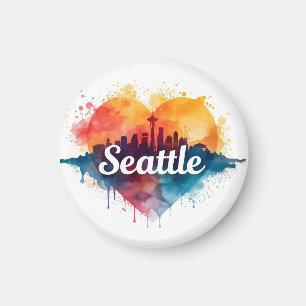 Seattle City watercolor Skyline Magnet