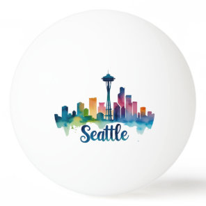 Seattle City watercolor Skyline Ping Pong Ball
