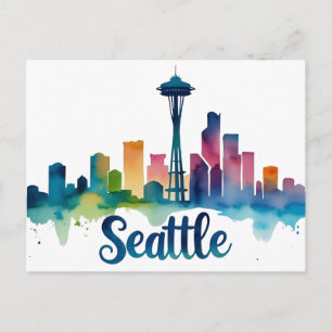 Seattle City watercolor Skyline Postcard