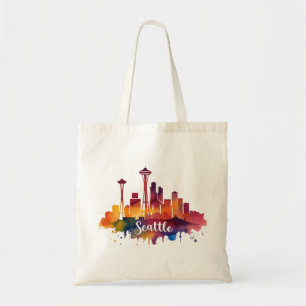Seattle City watercolor Skyline Tote Bag