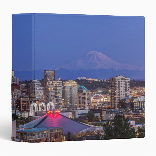 Seattle, Downtown and Mt. Rainier at Twilight 3 Ring Binder (Front/Spine)