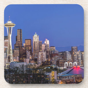 Seattle, Downtown and Mt. Rainier at Twilight Drink Coaster
