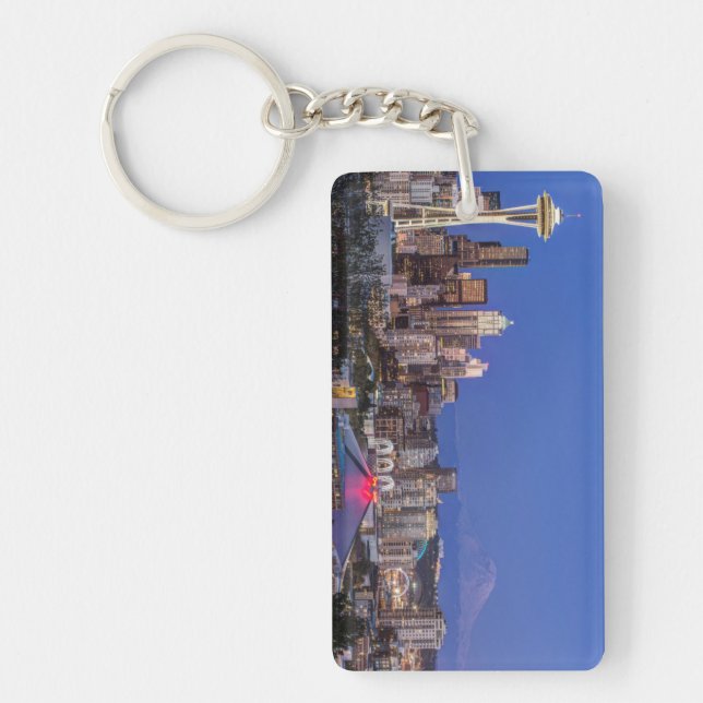 Seattle, Downtown and Mt. Rainier at Twilight Keychain (Front)