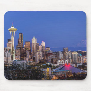 Seattle, Downtown and Mt. Rainier at Twilight Mouse Pad