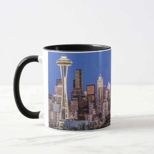 Seattle Downtown and Mt Rainier at Twilight Mug
