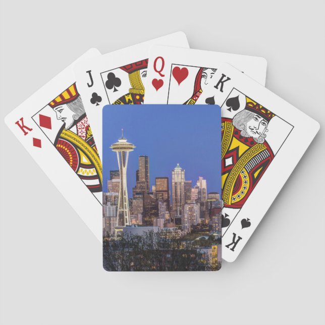 Seattle, Downtown and Mt. Rainier at Twilight Poker Cards (Back)